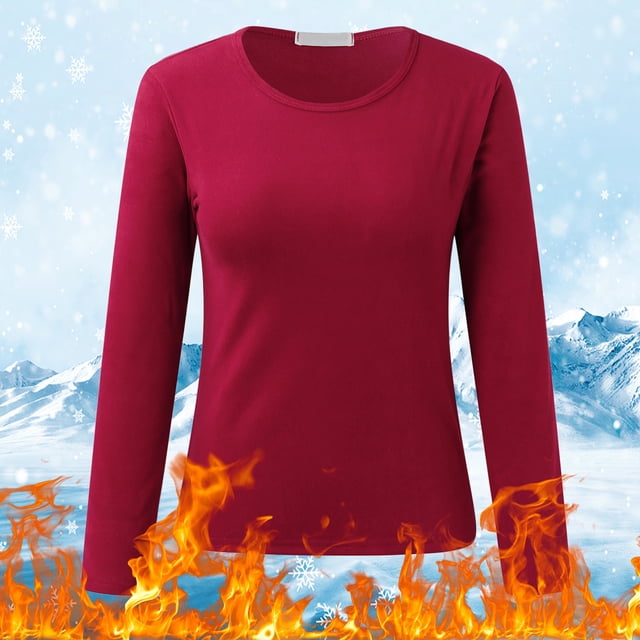 Blouses Rouges pour Femmes Femmes Col Rond Doublées en Molleton sous-Vêtements Thermiques Hauts Ajustés Manches Longues Chandails Thermiques Hauts d'Hiver Blouses pour Femmes Chic Décontracté