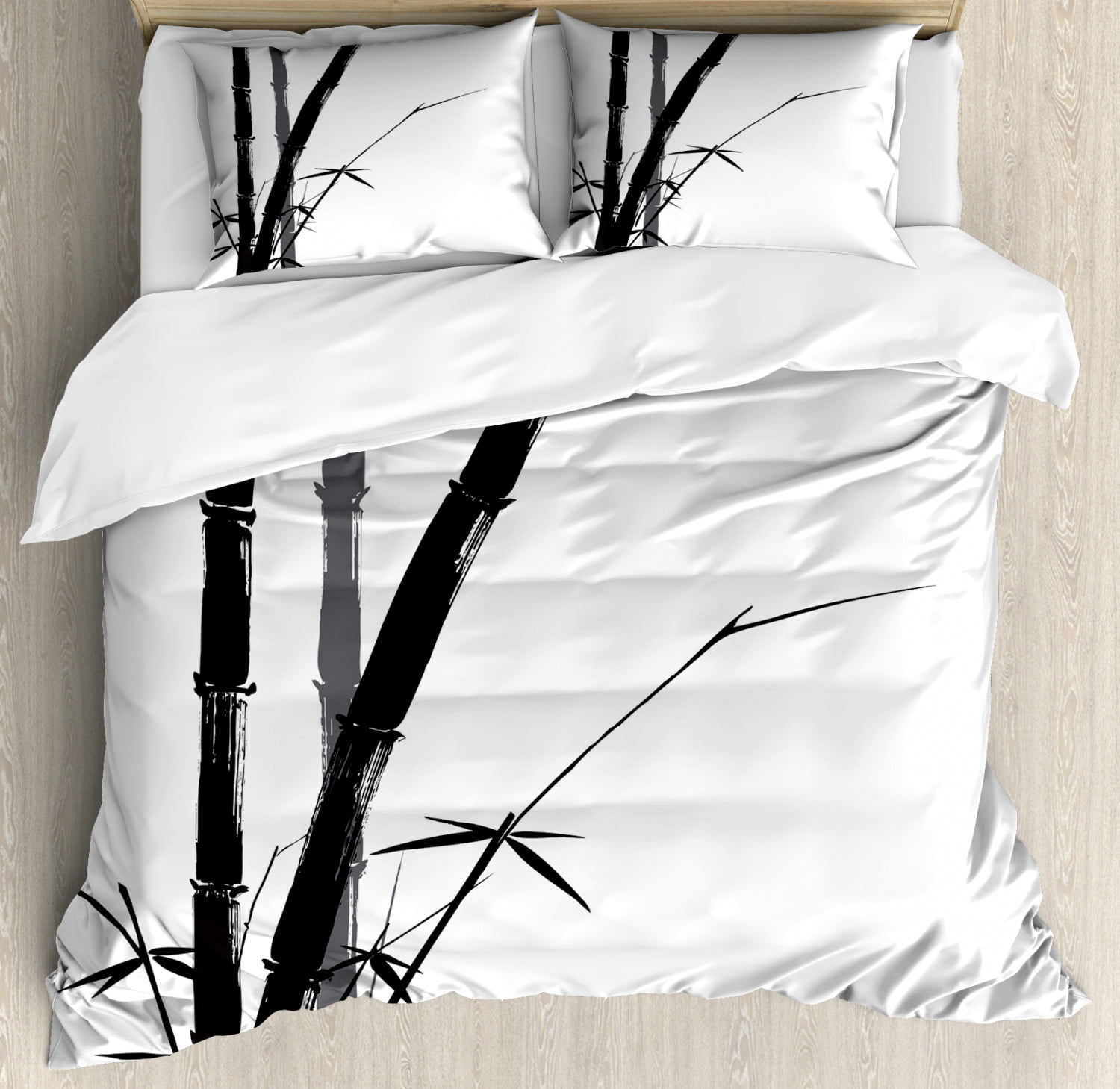 Ambesonne Bamboo Duvet Cover Set King Size Charcoal Grey White Bamboo Tree Illustration Traditional Chinese Calligraphy Style Asian Culture Decorative 3 Piece Bedding Set with 2 Pillow Shams