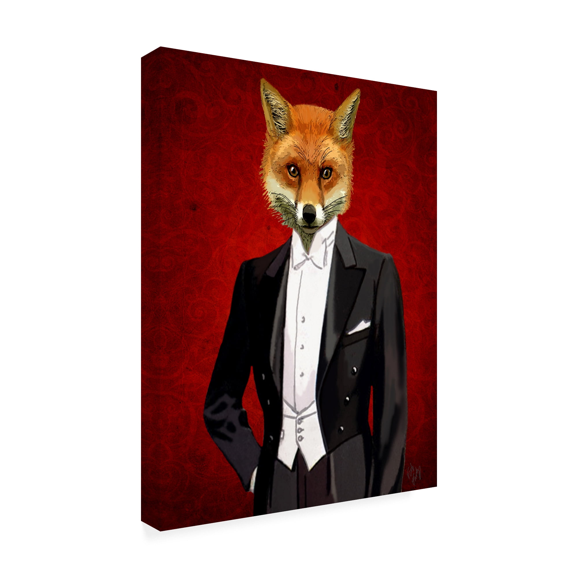 Trademark Fine Art 'Fox In Evening Suit, Portrait' Canvas Art by Fab Funky