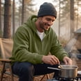 thumbnail image 6 of Minjewel Men's Zip Up Hoodie, Casual Solid Color Full Zip Jacket with Hood, Lightweight Outdoor Sportswear for Fall,Army Green L, 6 of 8