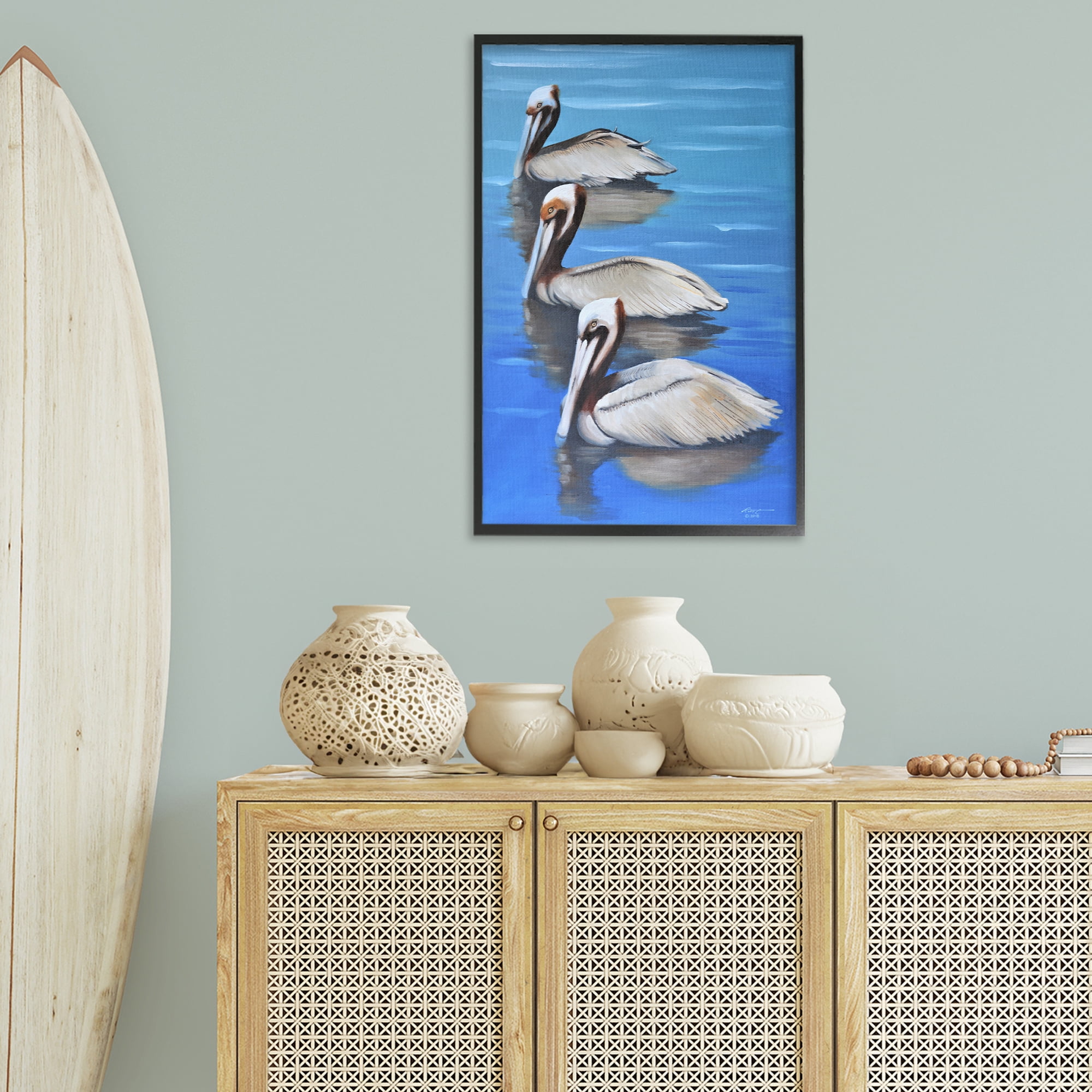 Stupell Industries Pelican Trio Drifting Animals & Insects Painting Black Framed Art Print Wall Art, 20 x 30