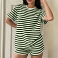 thumbnail image 6 of Costeam Womens Striped Outfit Set Short Sleeve Crew Neck Tee and Shorts Casual Textured Knit Loungewear Loose Fit Summer Matching Set, 6 of 6