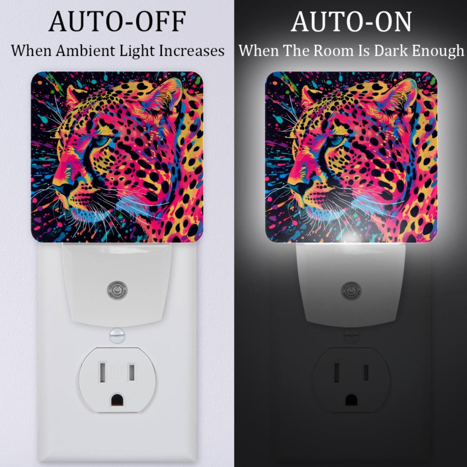 PhooArto Neon Rainbow Leopard Plug in LED Night Light Auto Sensor Dusk to Dawn Decorative Night for Bedroom, Bathroom, Kitchen, Hallway, Stairs, Baby's Room, Energy Saving