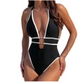 thumbnail image 2 of Royisotas One Piece Swimsuit for Women Color Block V Neck Backless Beach Pool Party High Leg Cut Summer, 2 of 8