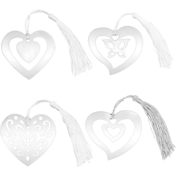 8 Pcs Stainless Steel Bookmarks, Unique Heart Bookmark, Metal Hollow Bookmark with Tassels for Book Lovers Wedding Party Favors(4 Styles)