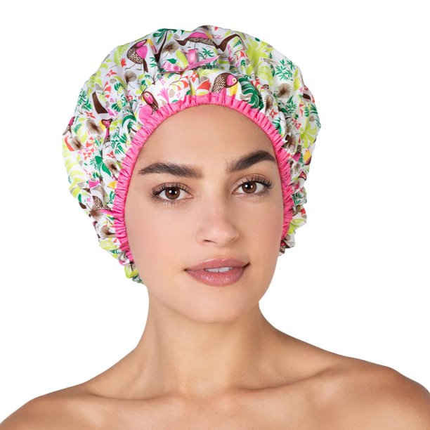 Gorro de ducha reutilizable y gorro de baño y gorros de ducha impermeables forrados de gran tamaño, grandes, diseñados para todas las longitudes de cabello, con forro de PEVA y banda elástica, sombrer