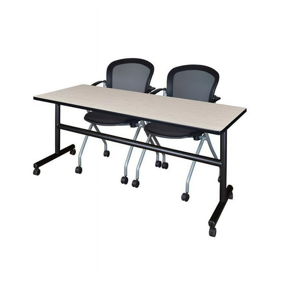 72" x 30" Flip Top Mobile Training Table- Maple and 2 Cadence Nesting Chairs