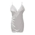 thumbnail image 4 of Xixinqiwan Women Sexy Lingerie Silk Satin Nightgown Mini Slips V Neck Negligee Chemise Sleepwear with Adjustable Straps Silver L, 4 of 5