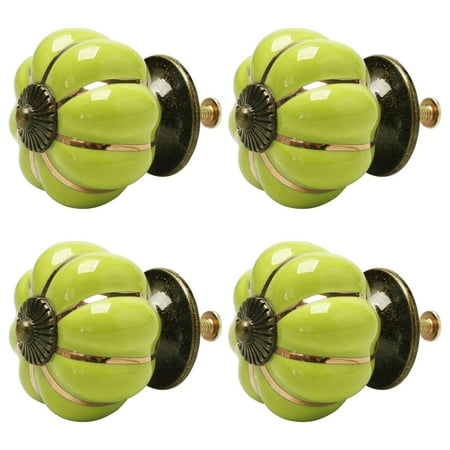 Ceramic Pulls Ceramic Vintage Knobs Drawer Pumpkin Shaped Pull Handle Cupboard Wardrobe Dresser Door 4pcs Green ()