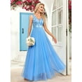 thumbnail image 4 of [Sequin Wedding Dress] Light Blue Sequin A-Line Maxi Dress - Elegant Sleeveless Double V-Neck Wedding Dress for Women - Stretch Waist, Embroidered Tulle Panels, Perfect for All Seasons, 4 of 10