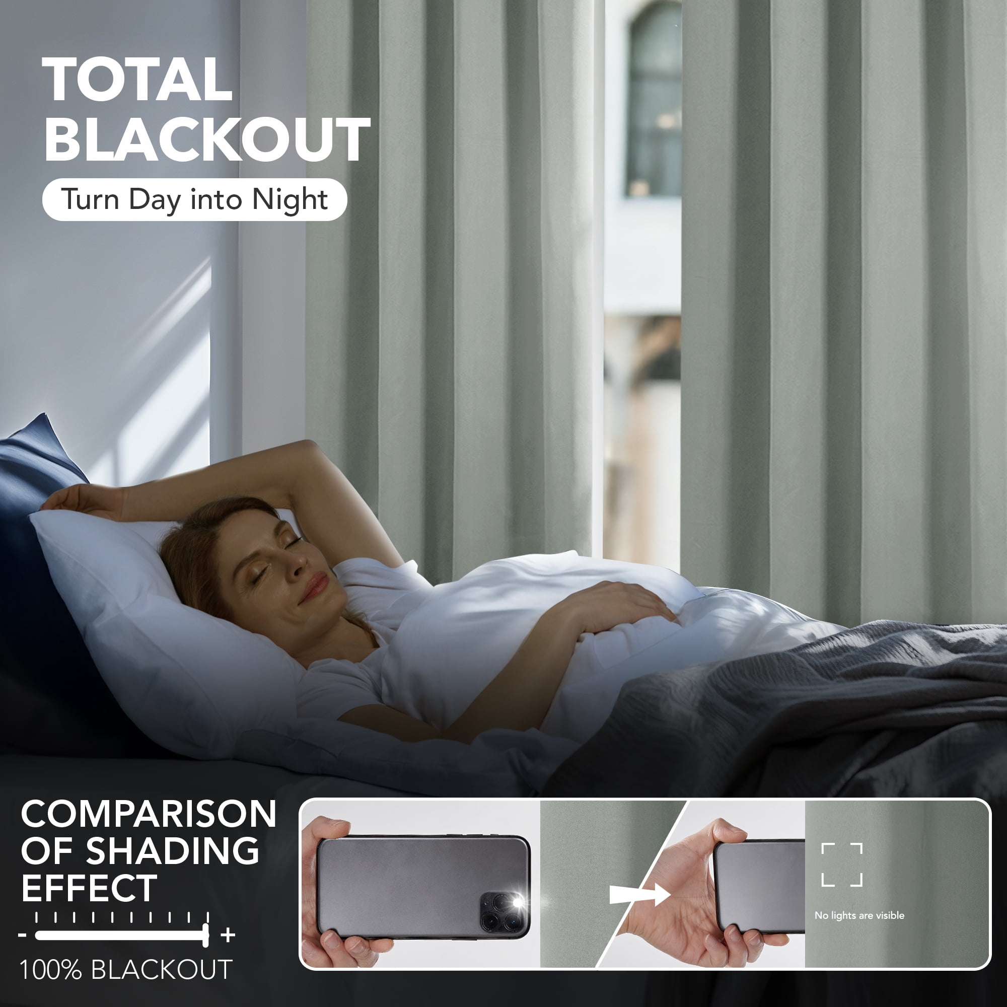 Deconovo 100% Blackout Curtains for Bedroom, Thermal Insulated, 2 Panels, 52"x72", Light Gray