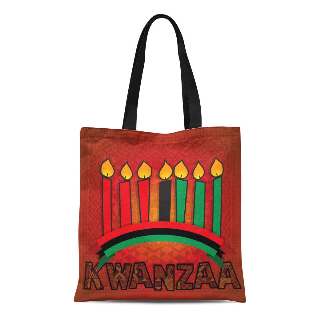 HATIART Canvas Tote Bag Kwanza for Kwanzaa Seven Candles in Happy Black