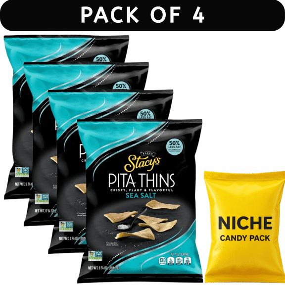 Stacy’s Pita Crisps Simply Naked – 6.75 oz (4 Pack) Free Candy Pack Included