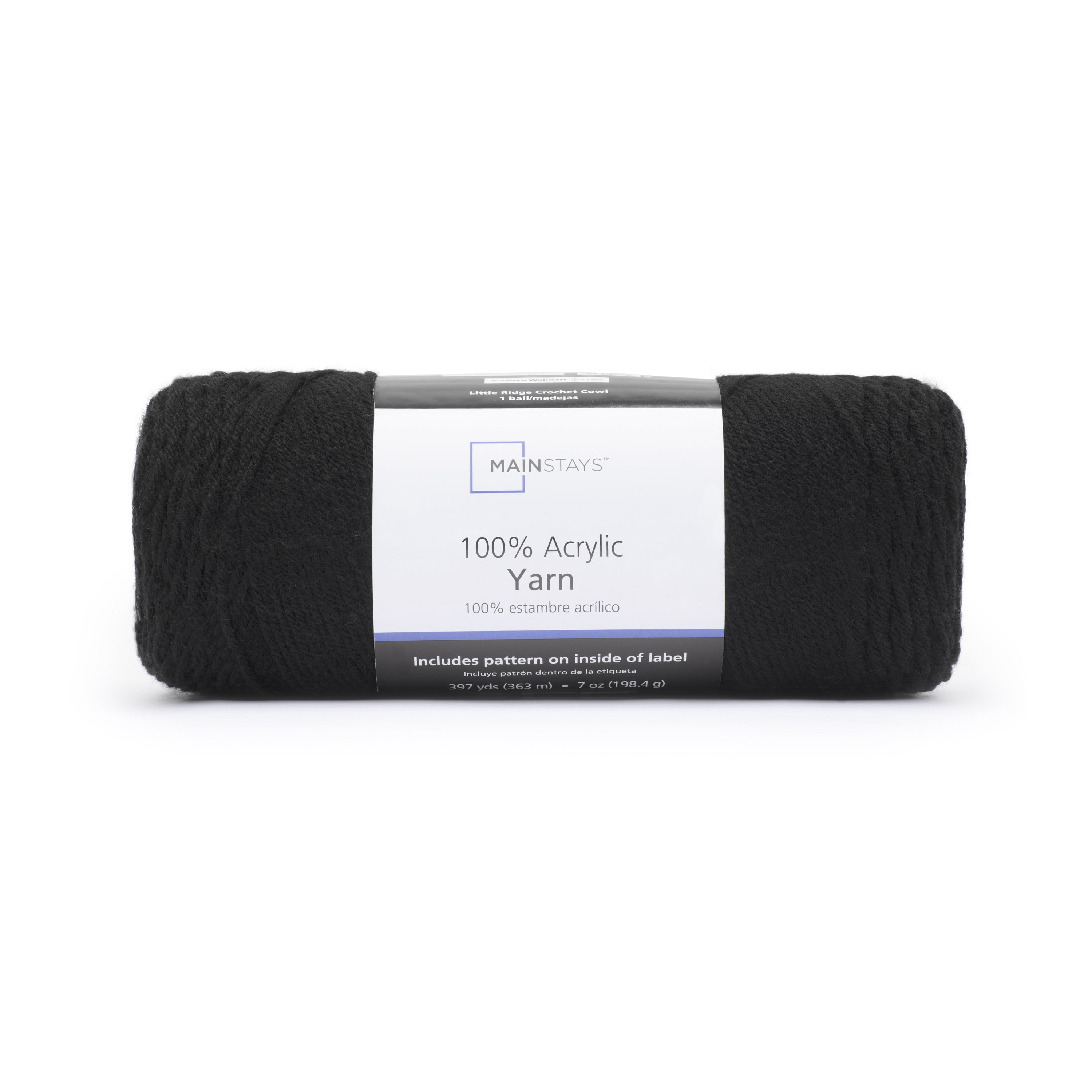 Mainstays Medium Acrylic Black Yarn, 397 yd