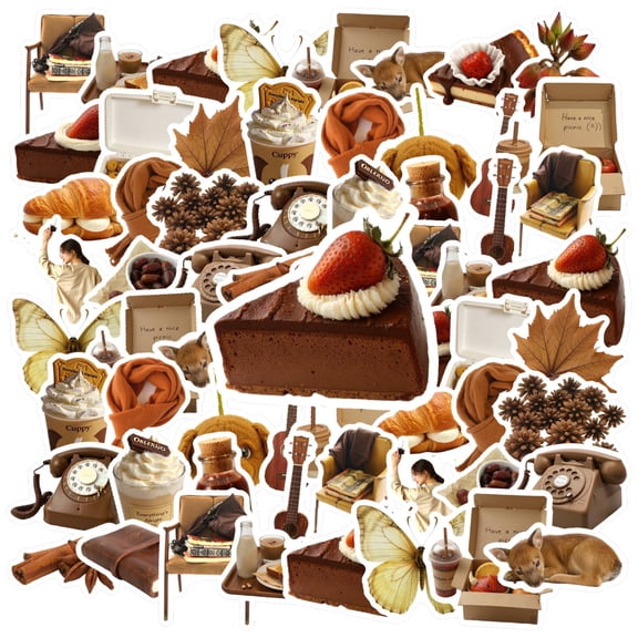 35pcs-100pcs Brown Animal Stickers Autumn Food Stickers Coffee Decoration Animal Stickers for Laptops Notebooks Suitcases