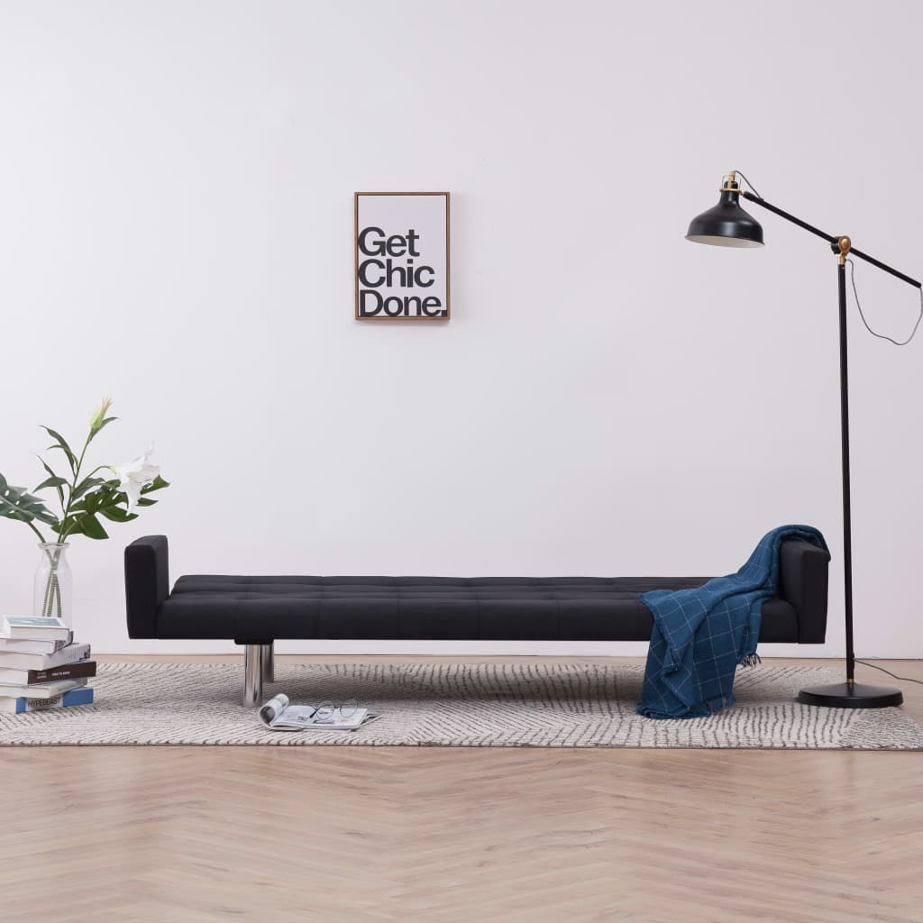 Kepooman Home Convertible Faux Leather Sofa Bed with Armrest for Living Room, Black Kepooman Home Convertible Faux Leather Sofa Bed with Armrest for Living Room, Black