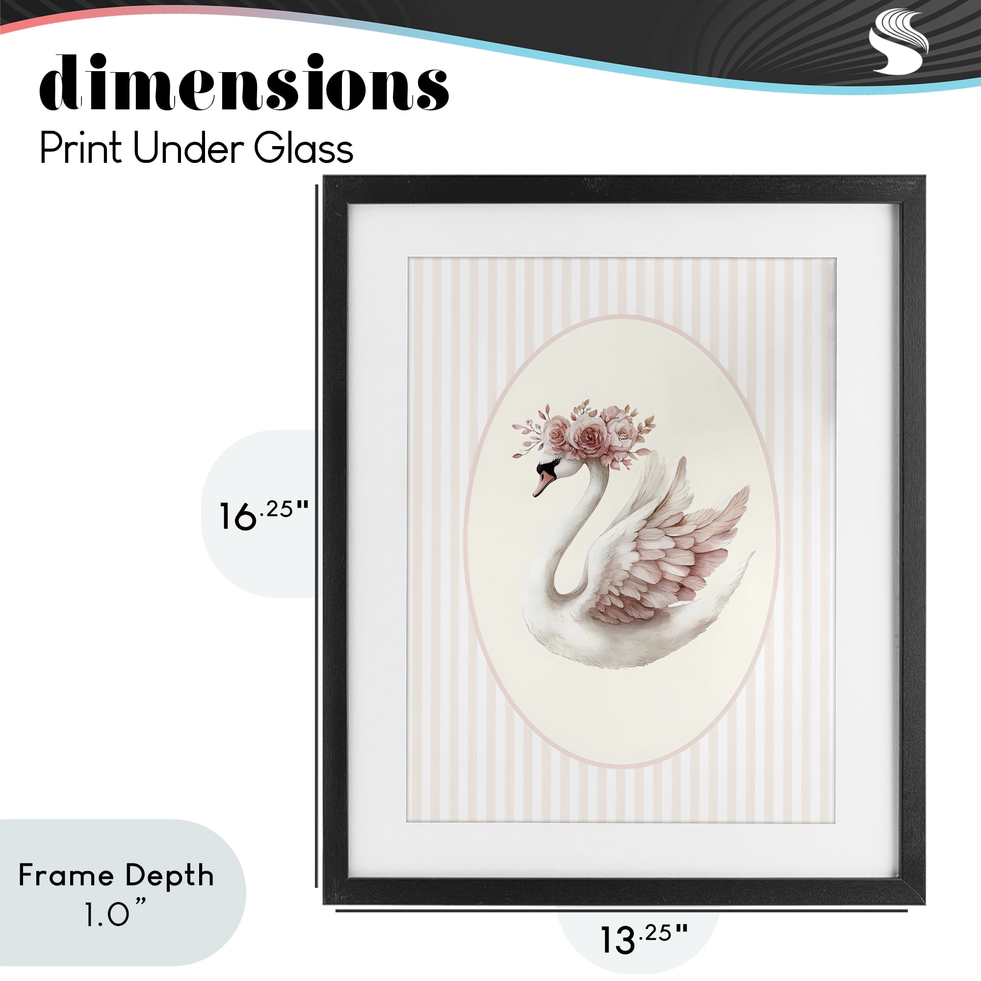 Stupell Industries Nursery Ballerina Swan Striped Black Framed Print Under Glass, design by LSR Design Studio