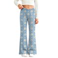 thumbnail image 2 of Girls Faux Denim Pants with Pockets Casual Baggy Elastic Waist Cute Kids Flare Pants Blue 12, 2 of 9