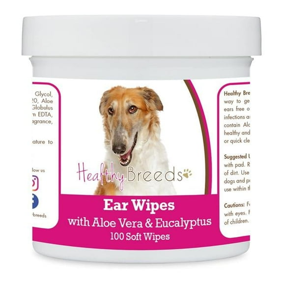 Healthy Breeds 192959823165 Borzois Ear Cleaning Wipes with Aloe & Eucalyptus for Dogs - 100 Count