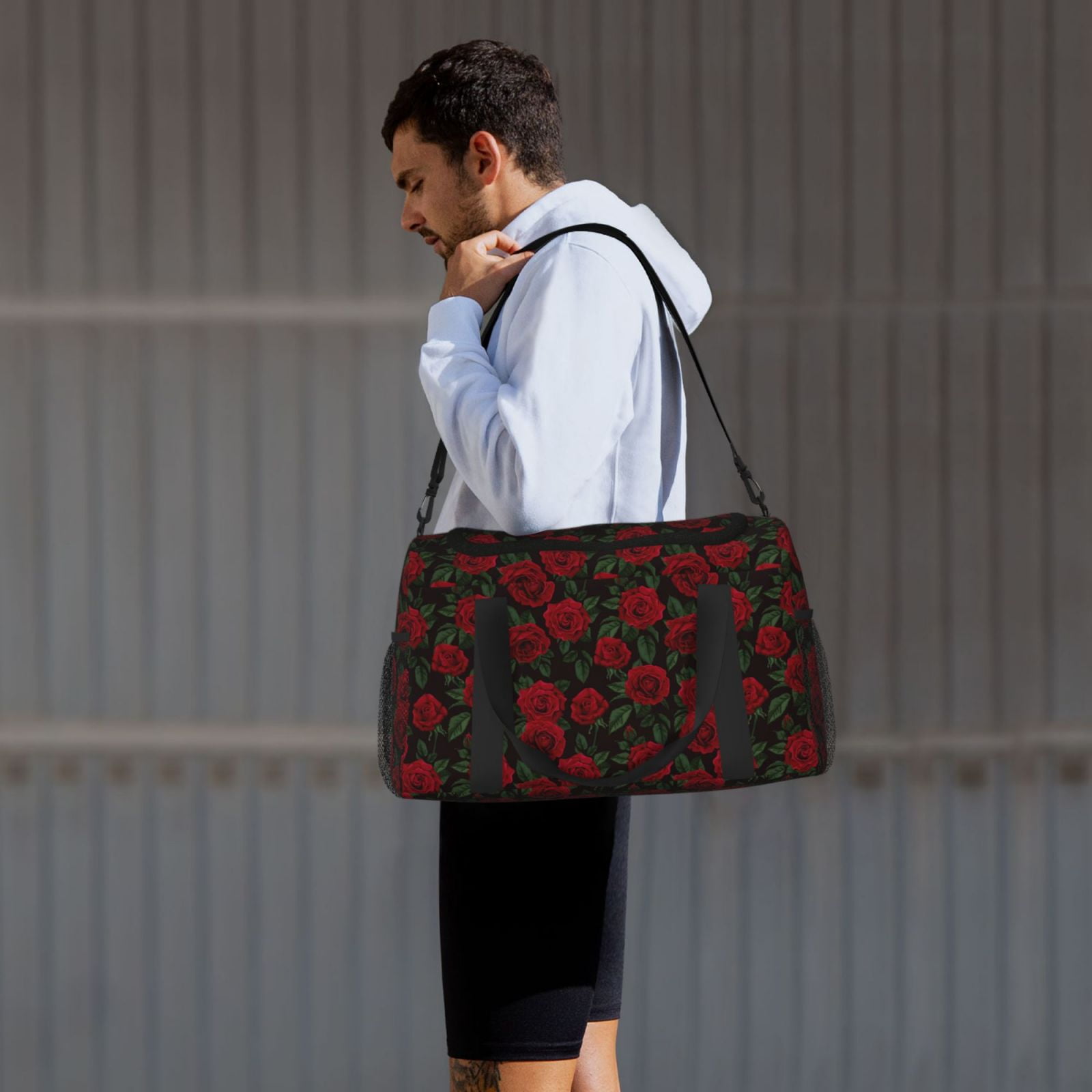 Fuzoiu Rose Print Travel Duffle Bag,Carry On Tote Bags,Duffel Bag,Sport Gym Bag, Hospital Bag for Labor and Delivery, Overnight Bag,Luggage Bag