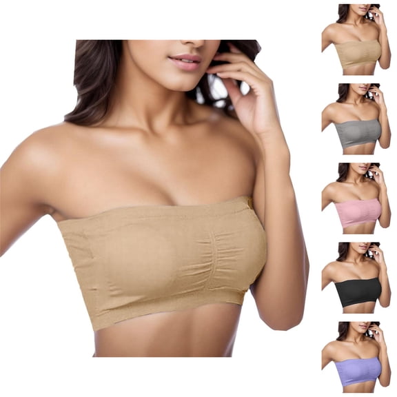Strapless Bras for Women Plus Size Stretch Sweat Wicking Bandeau Bra with Removable Pads Tube Top