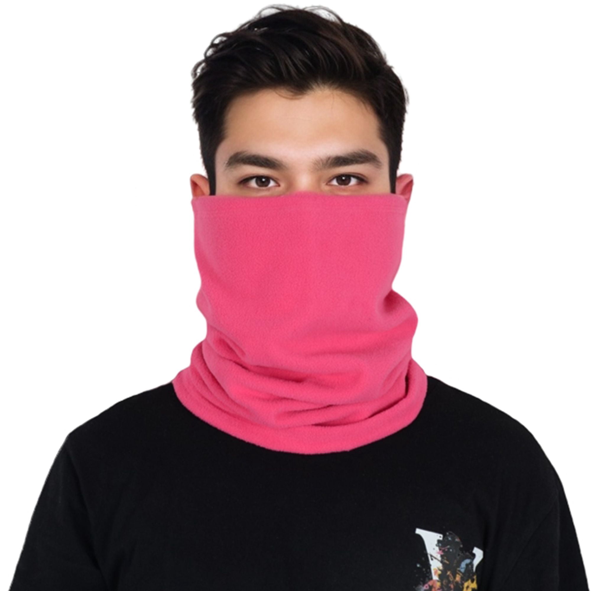 Winter Neck Warmer Fleece Gaiter Neck Cover Balaclava Outdoor Windproof Face Cover Mask for Women Men- Hot Pink