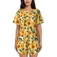 thumbnail image 1 of Fotbe Green Leaf Sunflower Conjunto de Pijama Estampado para Mujer, 2 Piezas, Ropa de Dormir con Camiseta de Manga Corta y Shorts Suaves-XX-Large, 1 of 6
