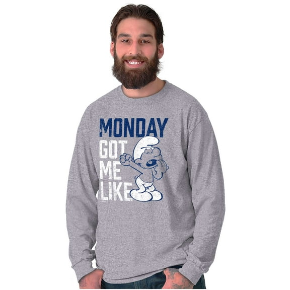 Sleepy Smurf Monday Got Me Like Funny Long Sleeve TShirt Men Women Brisco Brands S