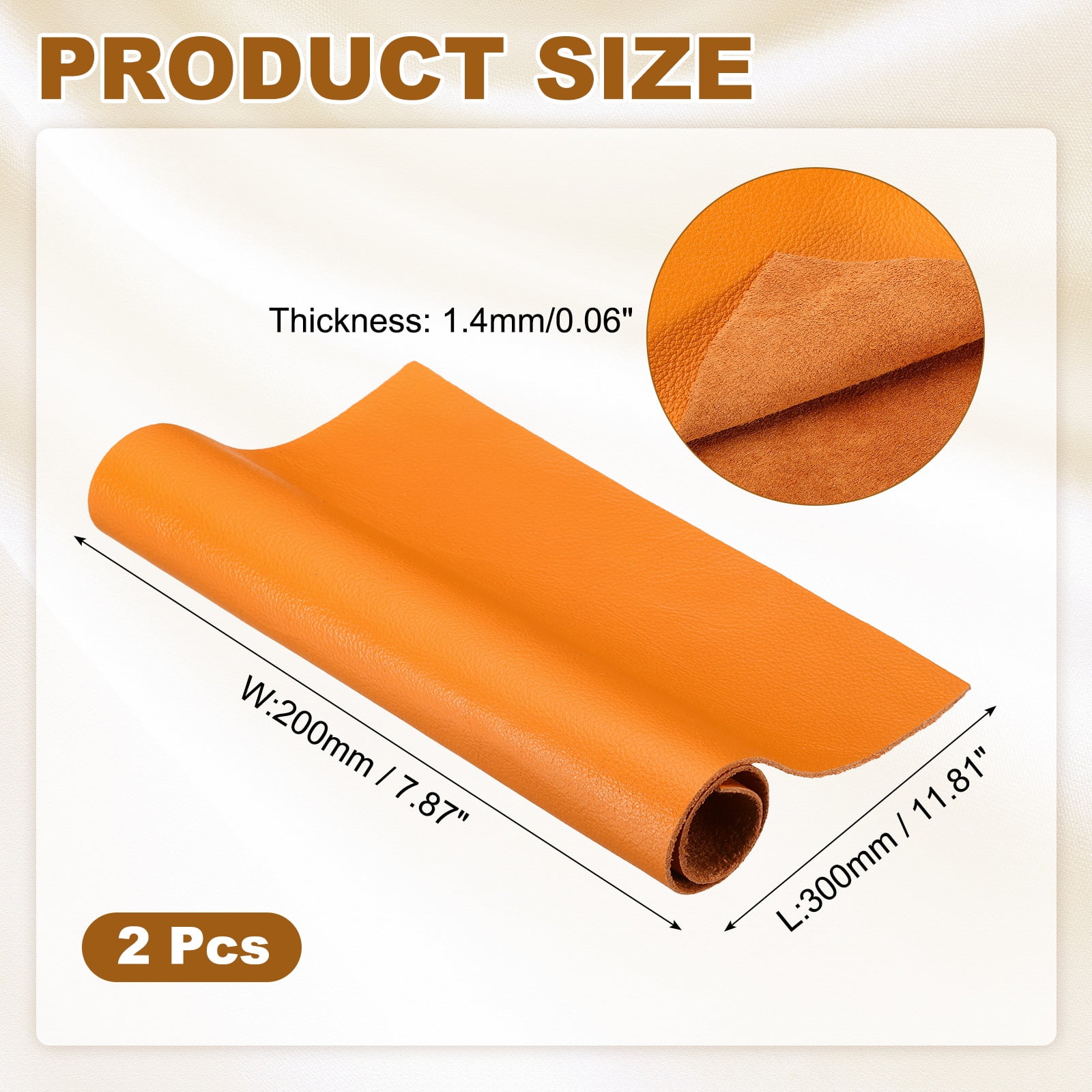 Uxcell 2 Pack Genuine Leather Sheet, 7.9" x 11.8" Cowhide Full Grain Leather Pieces, Pre Cut Sheets for Crafting, Sewing, Tooling, Sheath Making, Orange