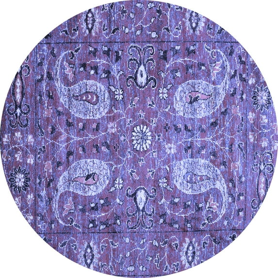 Ahgly Company Machine Washable Indoor Round Persian Blue Traditional Area Rugs, 8' Round