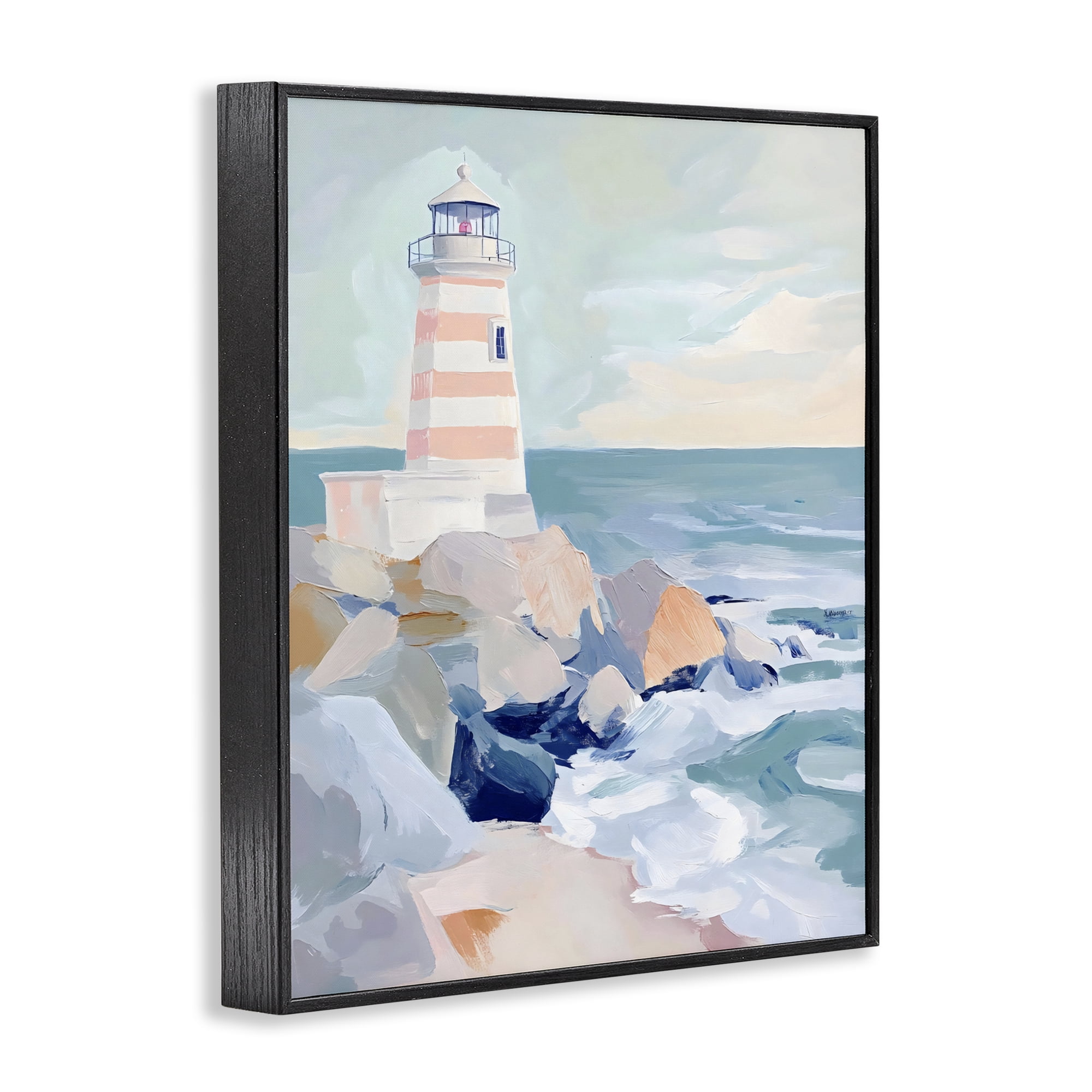 Stupell Industries Coastal Lighthouse in Pastels Black Framed Giclee Art, design by Creative Studio