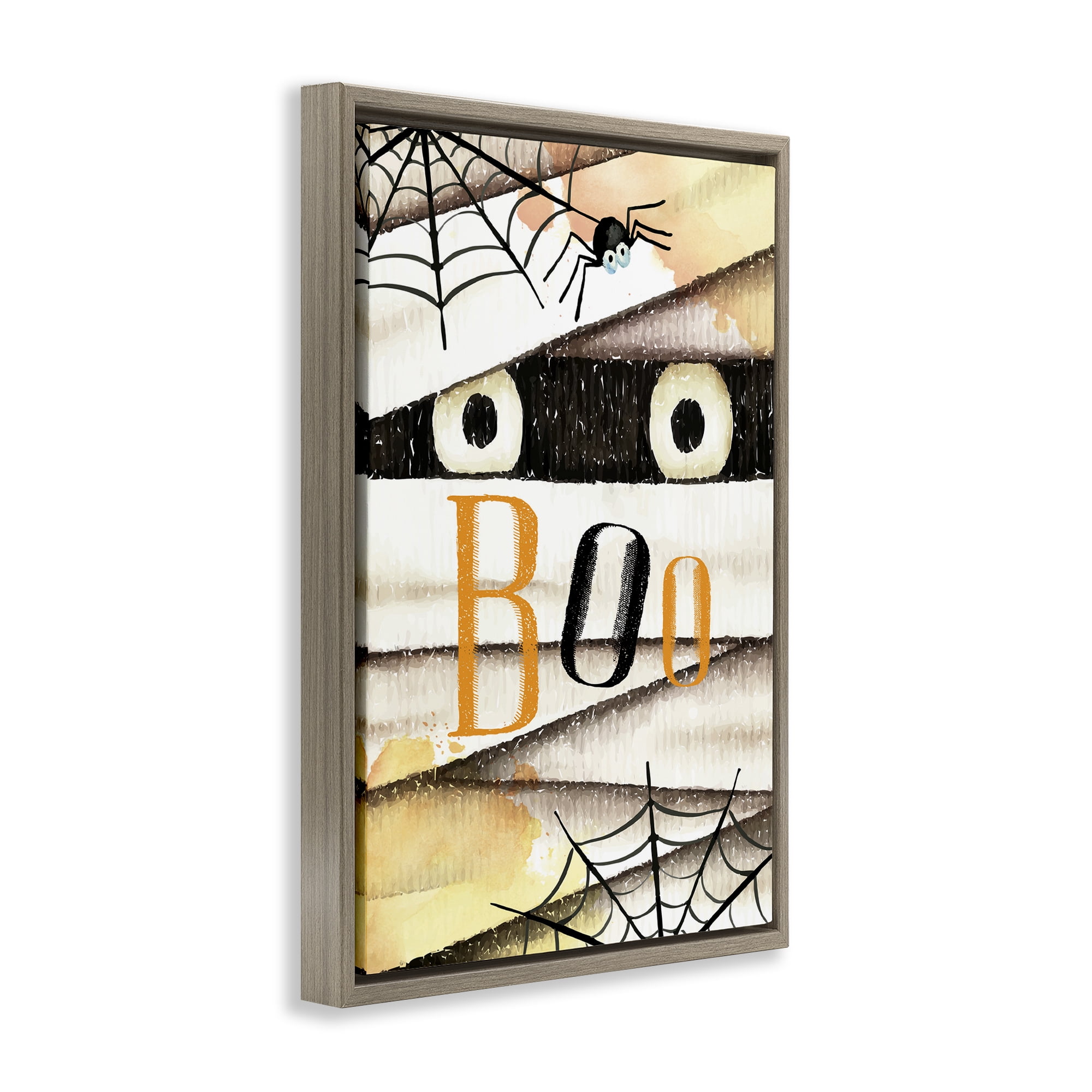 Stupell Industries Spooky Peeking Eyes Typography Painting Brown Floater Framed Art Print Wall Art, 21 x 31