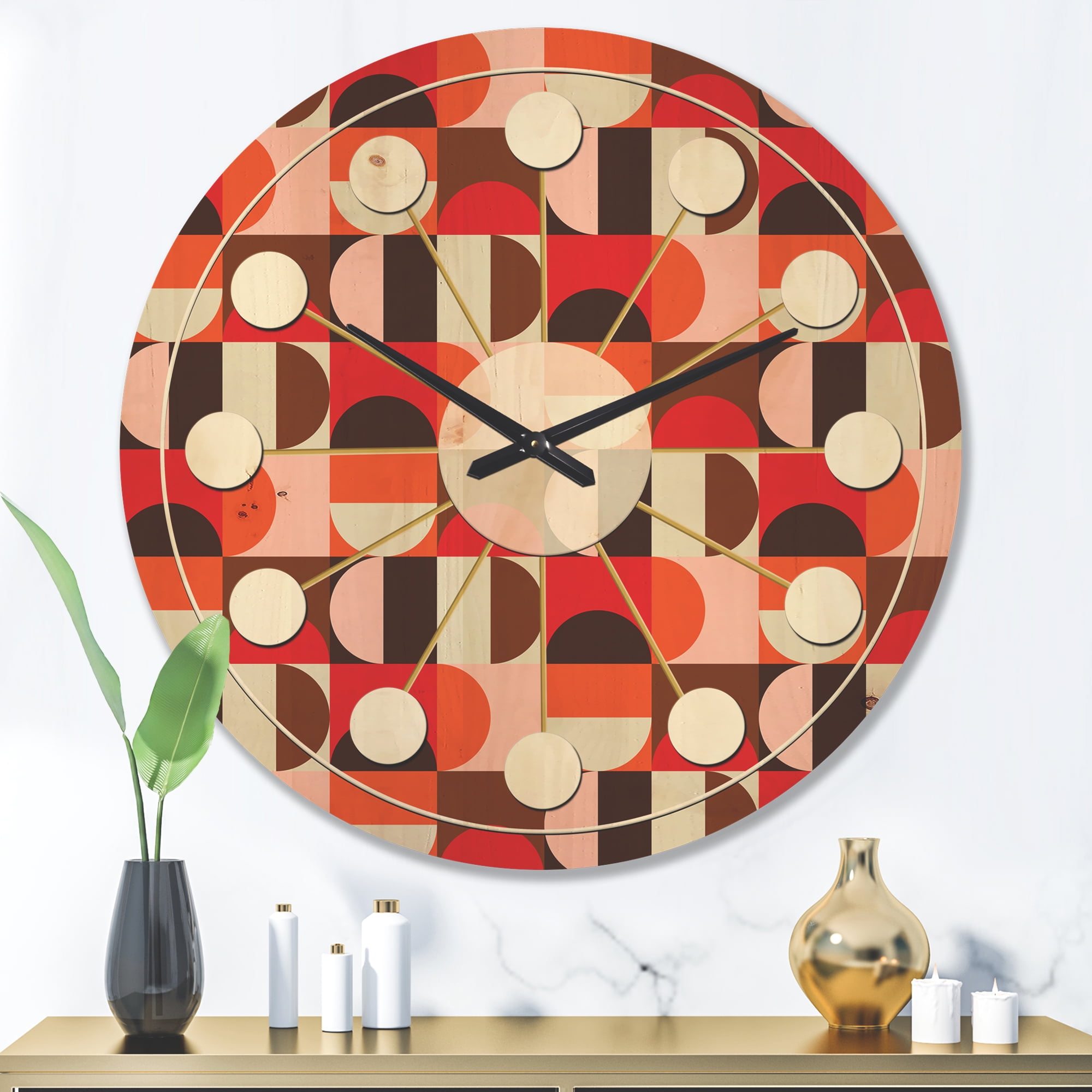 Designart 'Geometrical Retro Design XIII' Mid-Century Modern Wood Wall Clock
