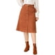 thumbnail image 5 of Falda de pana de mujer Inspire Chic, de cintura alta, con botones en la parte delantera, con cinturón, midi, color caramelo, talla 3XL, 5 of 7