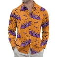 thumbnail image 2 of Domuza Mens Button Up Shirts Long Sleeve Halloween Spooky Funny Print Loose Fit T Shirts Casual Lightweight Lapel Tops for Halloween Party Purple 3XL, 2 of 7