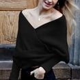 thumbnail image 2 of SUXIAN Women's Knitted Sweater with Scarf Design V Neck Off Shoulder Black One Size, 2 of 4