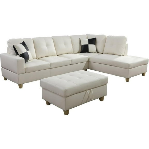 Pemberly Row Modern Right-Facing Sectional & Ottoman in Off White
