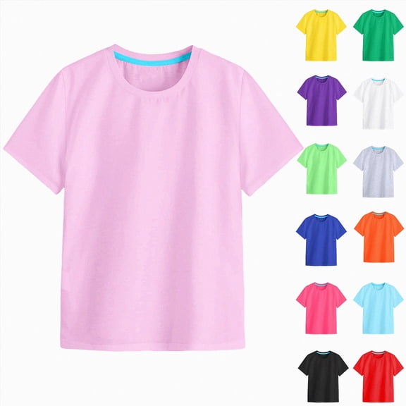 Splozh Girls Oversized T Shirts 1-12 Years Solid Color Plain Summer Short Sleeve Cute Cotton Tops Girls Short Sleeve Tops Yellow,1-2 Years