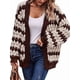 thumbnail image 3 of Suéter de Invierno de Punto Holgado con Rayas y Mangas Farol para Mujer, Moda de Otoño Marrón Albaricoque XL, 3 of 8