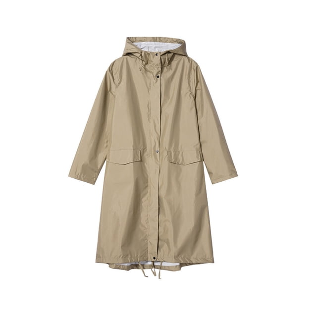 Chubasquero largo Inteprter Unisex impermeable para la lluvia con capucha caqui oscuro L