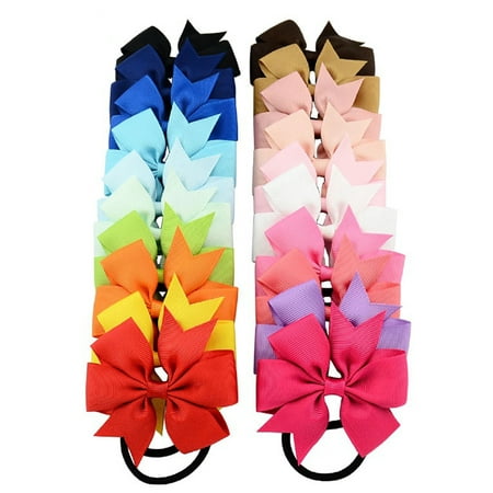 - (3.15in/20Pcs)Ribbon Bow Hair Ties, Coxeer Grosgrain Hair Elastics Headwear Hair Accessory for Children Baby Girls