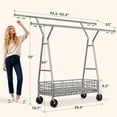 thumbnail image 3 of Exenoray Heavy Duty Double Rod Garment Rack with Storage Basket & Wheels, Adjustable Chrome Clothes Rack with Dual Height Hanging Bars, Rolling Clothing Organizer for Home & Laundry, 3 of 10