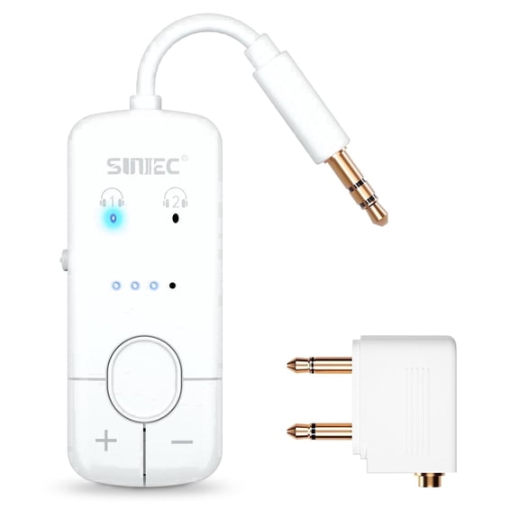 SUNITEC Airplane Bluetooth 5.3 Adapter, Supports 2 Headphones, Wireless Audio Transmitter for All Headphones, 3.5mm AUX for Flights & Travel