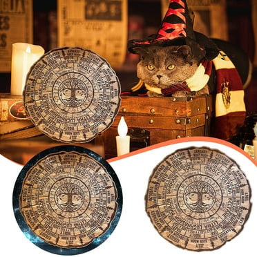 TOPRenddon Engraved Wheel Of The Year Calendar Round Shape Celtic Tree Calendar Pagan Witch Sign Tree of Life Calendar Wiccan Themed Decoration Home Decor Ornaments