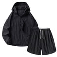 thumbnail image 1 of Hooded Sun Protection Jacket and Short Pants Suit for Men, Breathable Polyester Outdoor Fishing Exercise Set, Black S, 1 of 9