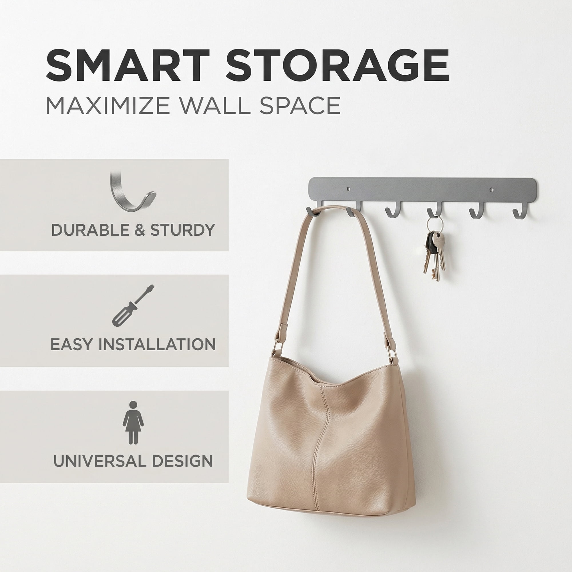 Unique Bargains Coat Rack Wall Mount Metal 6 Hooks Hat Rack for Entryway Bathroom Gray