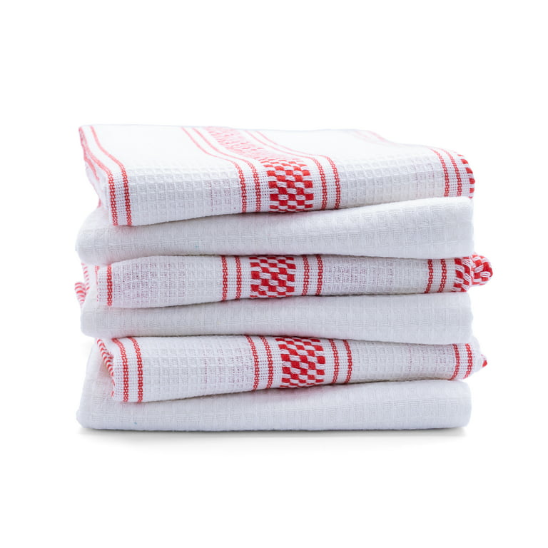 Kitchen Towels Cotton Set of 4 18x28 Red Striped 