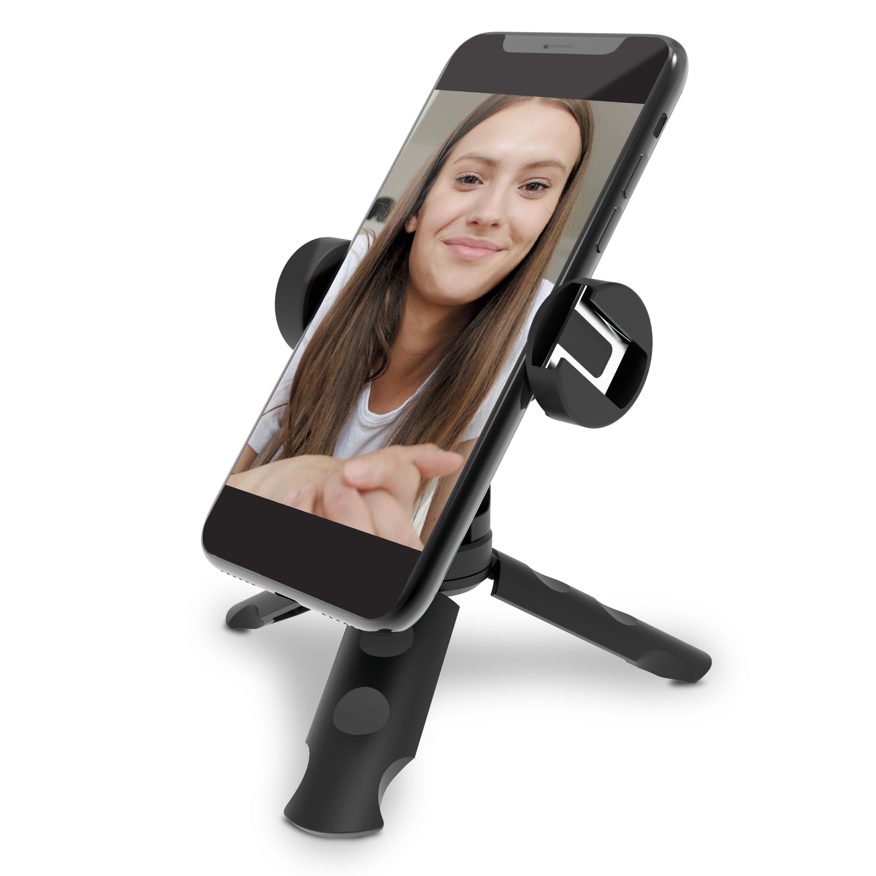 (2 pack) Bower Mobile Top Grip Tripod with Cold Shoe Mount and 360 Degree Smartphone Holder, also compatible with LED lights, flashes & microphones, Black