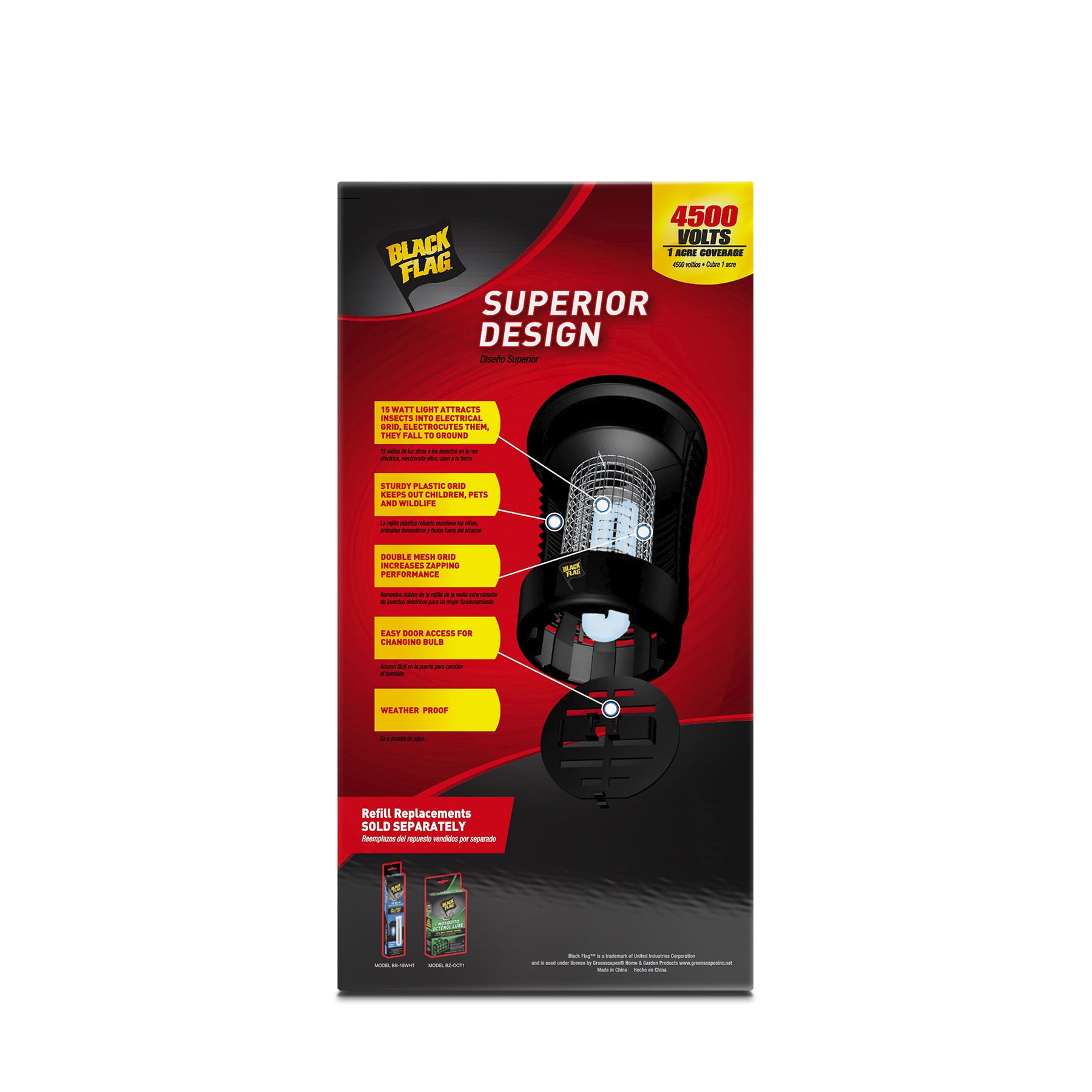 Black Flag 4500 Volt 15 Watt Electronic Bug Zapper Insect Killer, Includes Attachable Mosquito Lure Attractant