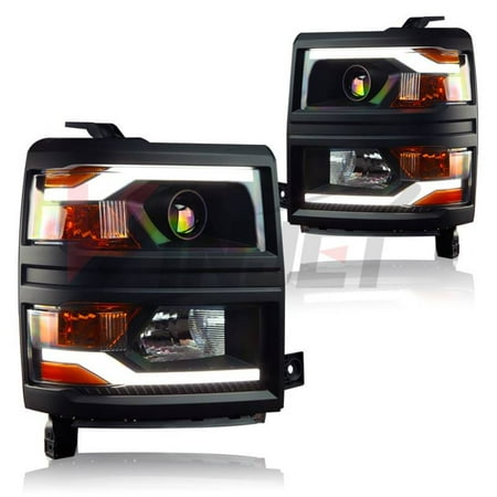 Winjet 2014-2015 Chevrolet Silverado Black Clear Black Bezel LED Projector Head Lights WJ10-0382B-04